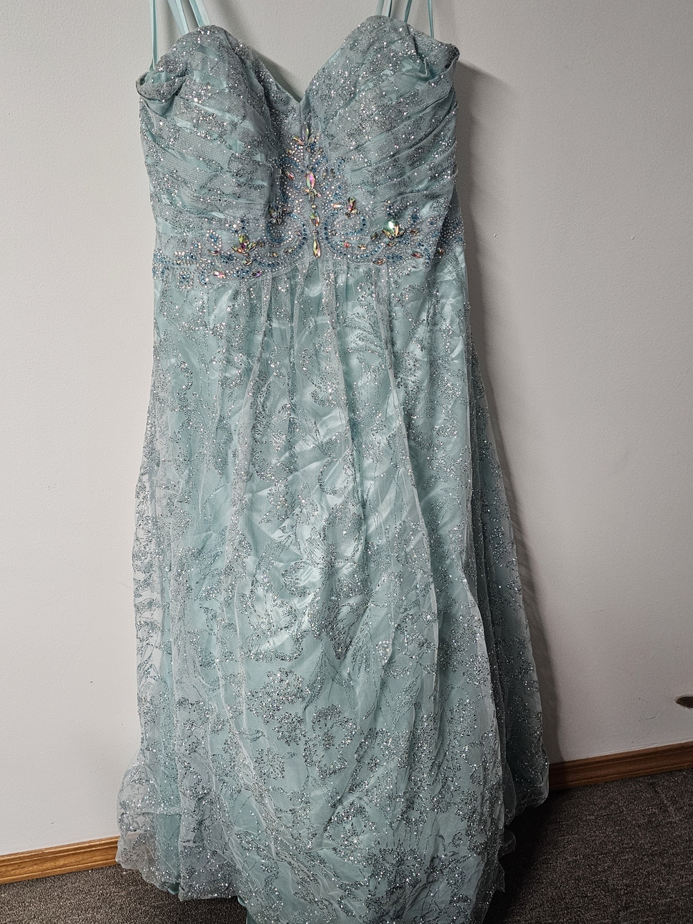 Cache Light Aqua Beaded Prom Dress